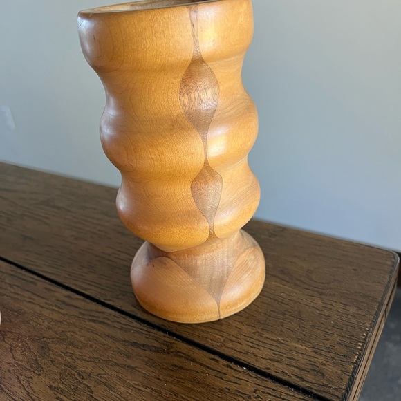 Turned Wood Candleholder Chunky Vintage 1970s Rustic Wooden Lodge Beach Style - Picture 3 of 10